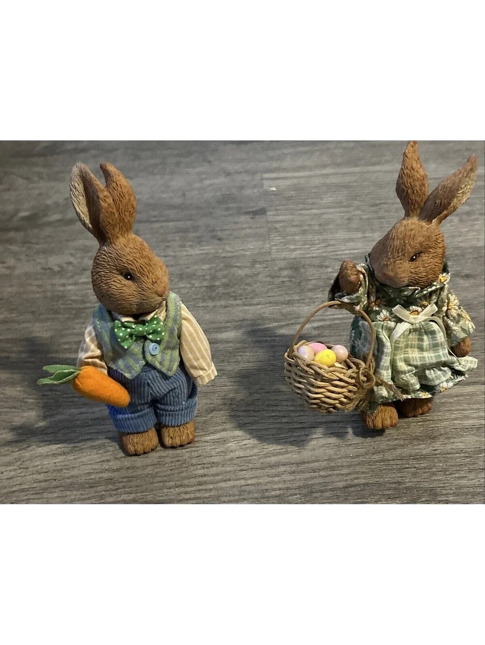 Set of 2,  24” Standing Easter Bunnies, Bowls Eggs Figurines Salt Pepper Shakers